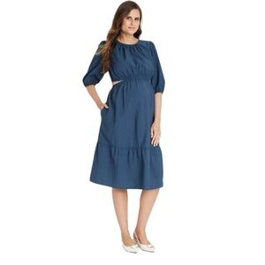 Isabel Maternity Elbow Sleeve Cut Out Woven Midi Maternity Dress Ingrid Isabel S